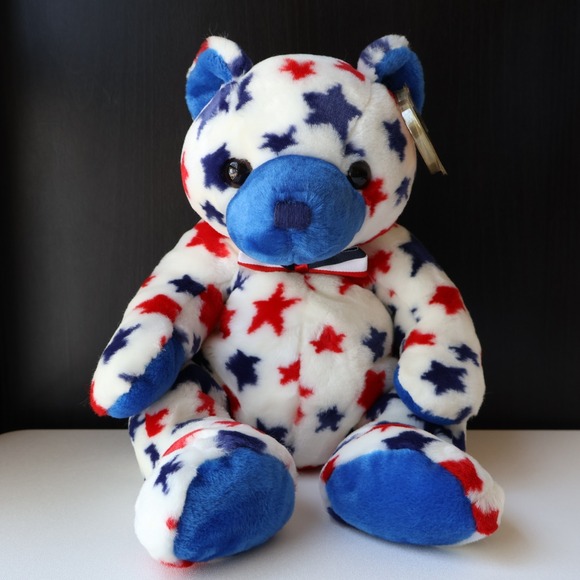 Ty Other - Vintage 2004 Ty Beanie Buddies Blue Patriotic Bear Red White Blue Stars Plush